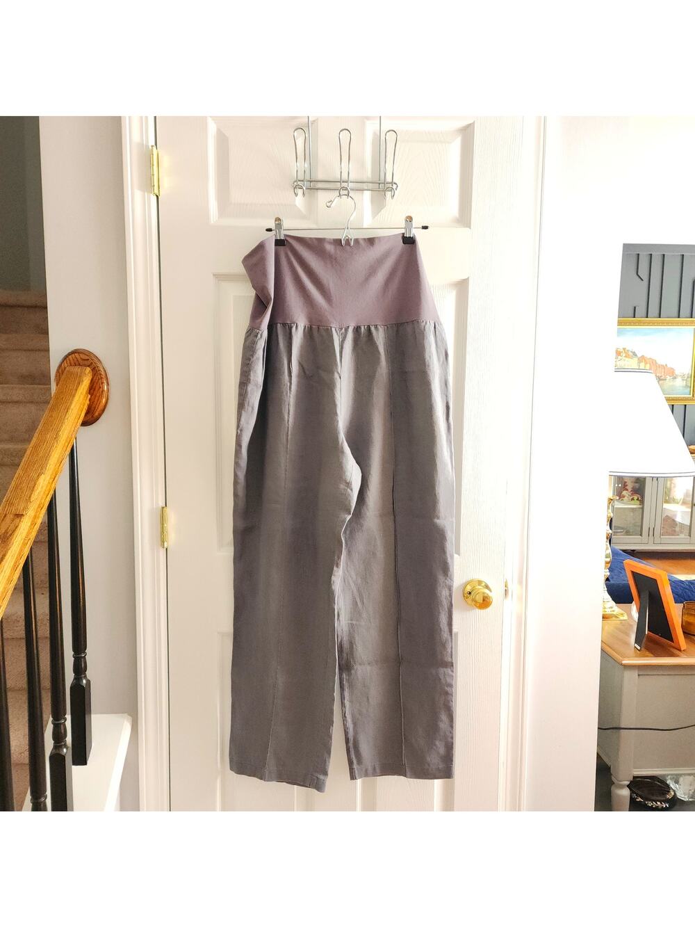 Ellen Tracy Wide Leg High-Waist Pants in Gray and Mauve